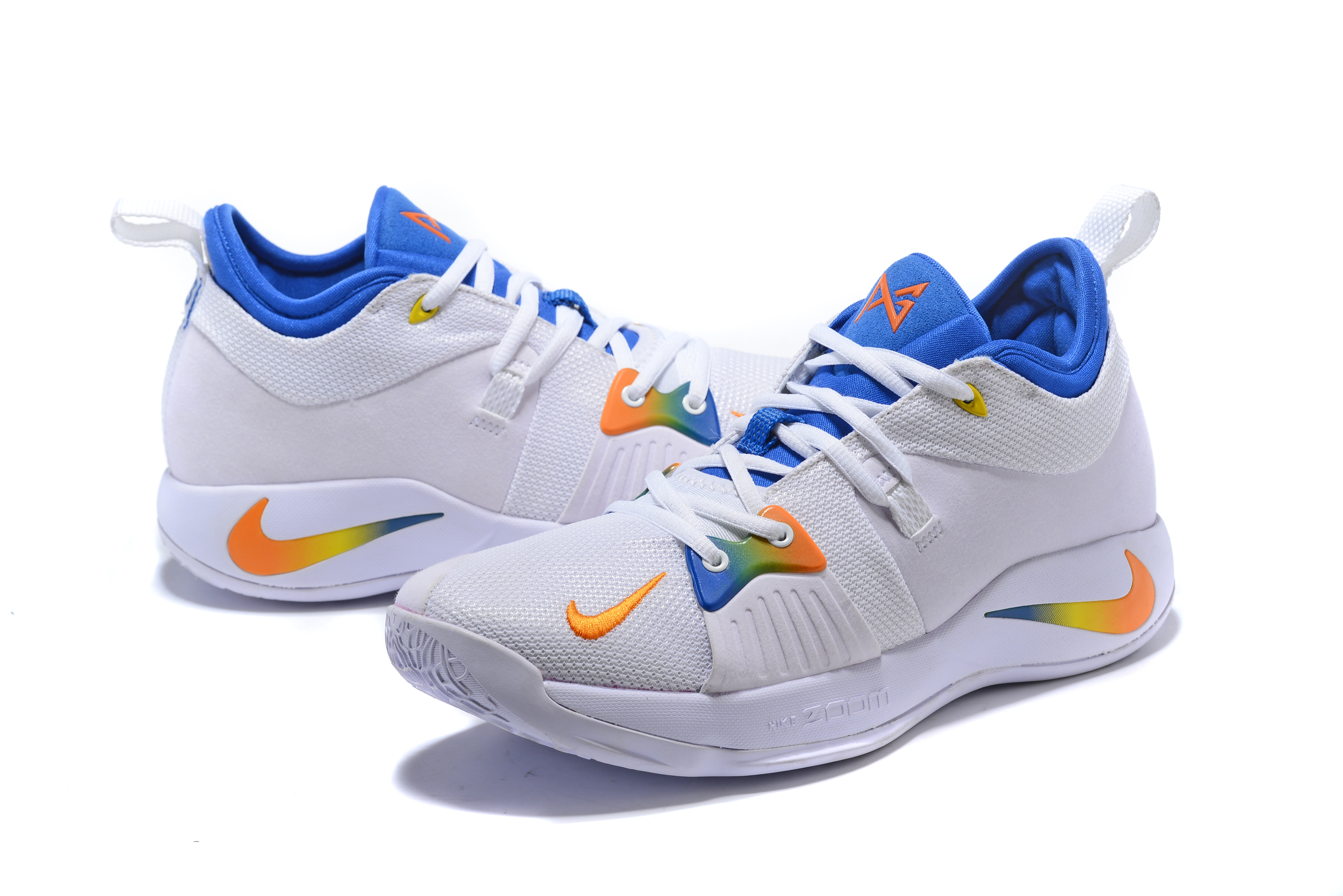 New Men Nike PG 2 White Yellow Blue Shoes - Click Image to Close